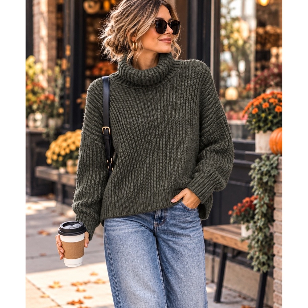 Old Navy Women's L Chunky Turtleneck Sweater Charcoal Gray Cozy Relaxed Fit